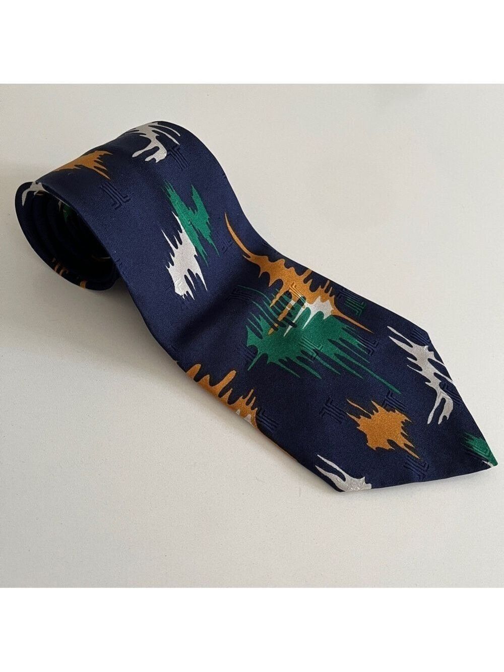 VINTAGE Lanvin Paris Pure Silk Necktie Kipper Style 70's Abstract Design Luxury